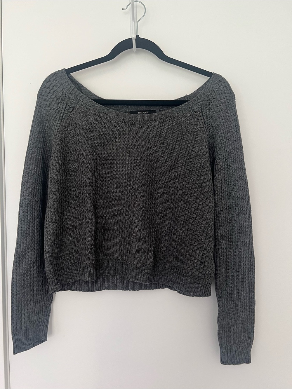 Forever 21 Gray Ribbed Knit Boatneck , Size Small